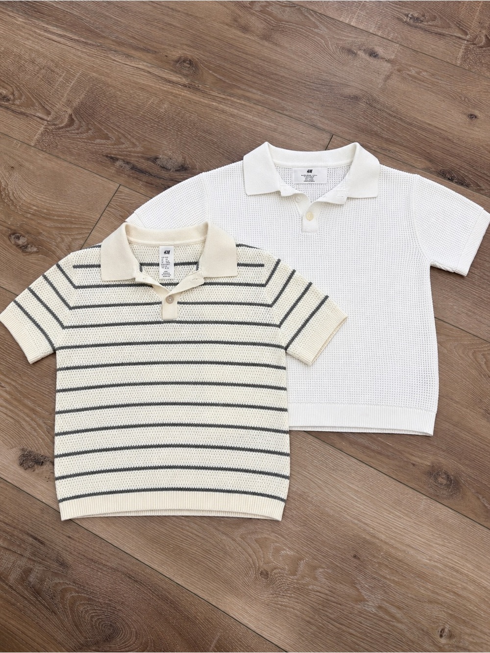 H&M Kids Cream Cotton-Knit Polo Shirts — Solid and Striped